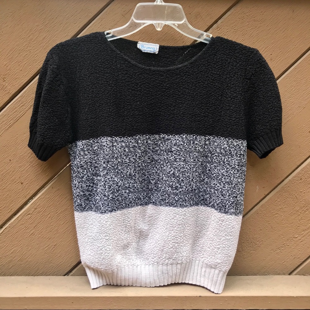 Vintage 80s Short Sleeve Color Block Sweater Top